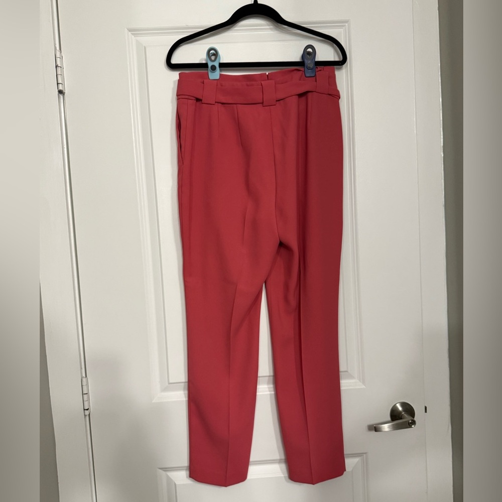 Express Women's High Waisted Paperbag Belted Ankle Pant in Rose Pink Sz 8 - Picture 5 of 7